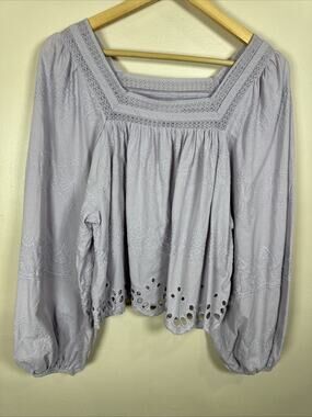 Universal Thread Womens Peasant Blouse Square Neck Embroidery Balloon Sleeve M